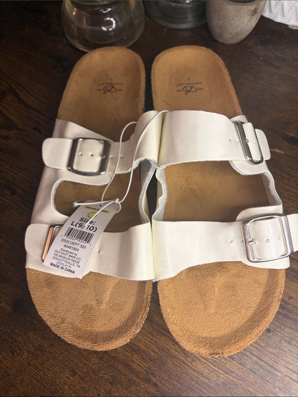 White Double-Buckle Slide Sandals